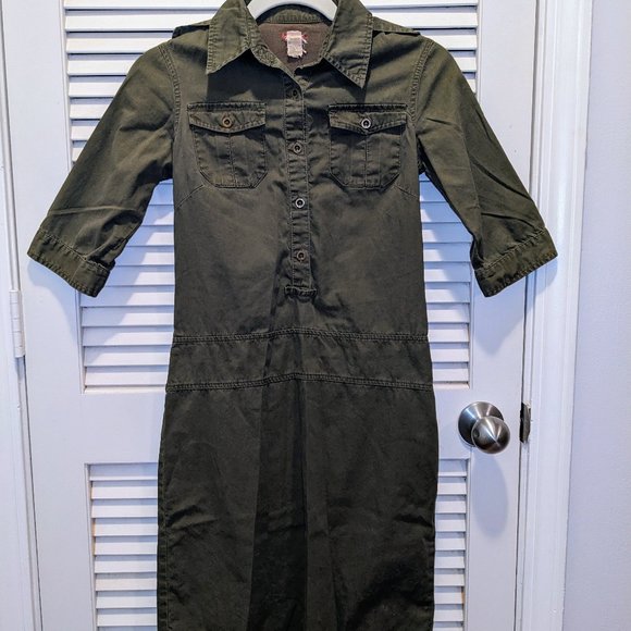 Free People Dresses & Skirts - Free People Women's Military Collared Shirt Dress Green Size 0.